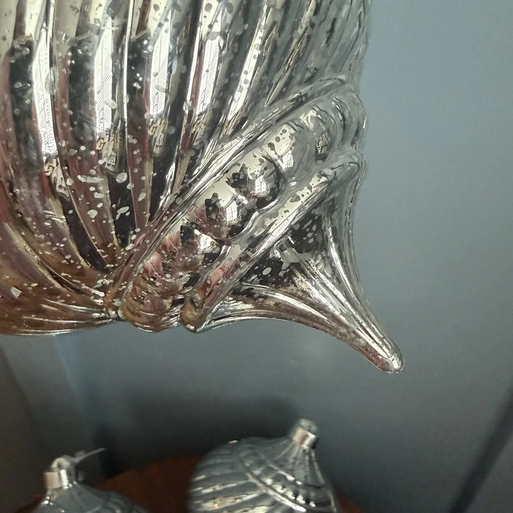 NWT Set of 3 Silver Mercury Glass Finish Shatter Resist Finial Ornaments 6